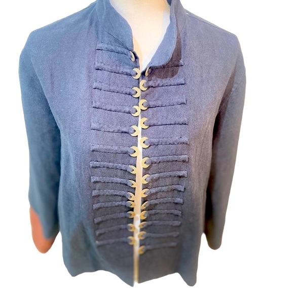 Peacock ways 100% linen navy open front coin detail jacket military style large - Picture 6 of 9